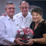 (L-R) Rosies chairman John Scoble, chaplain Fr John Sherman OMI, and outgoing minute secretary Kay Voltz.